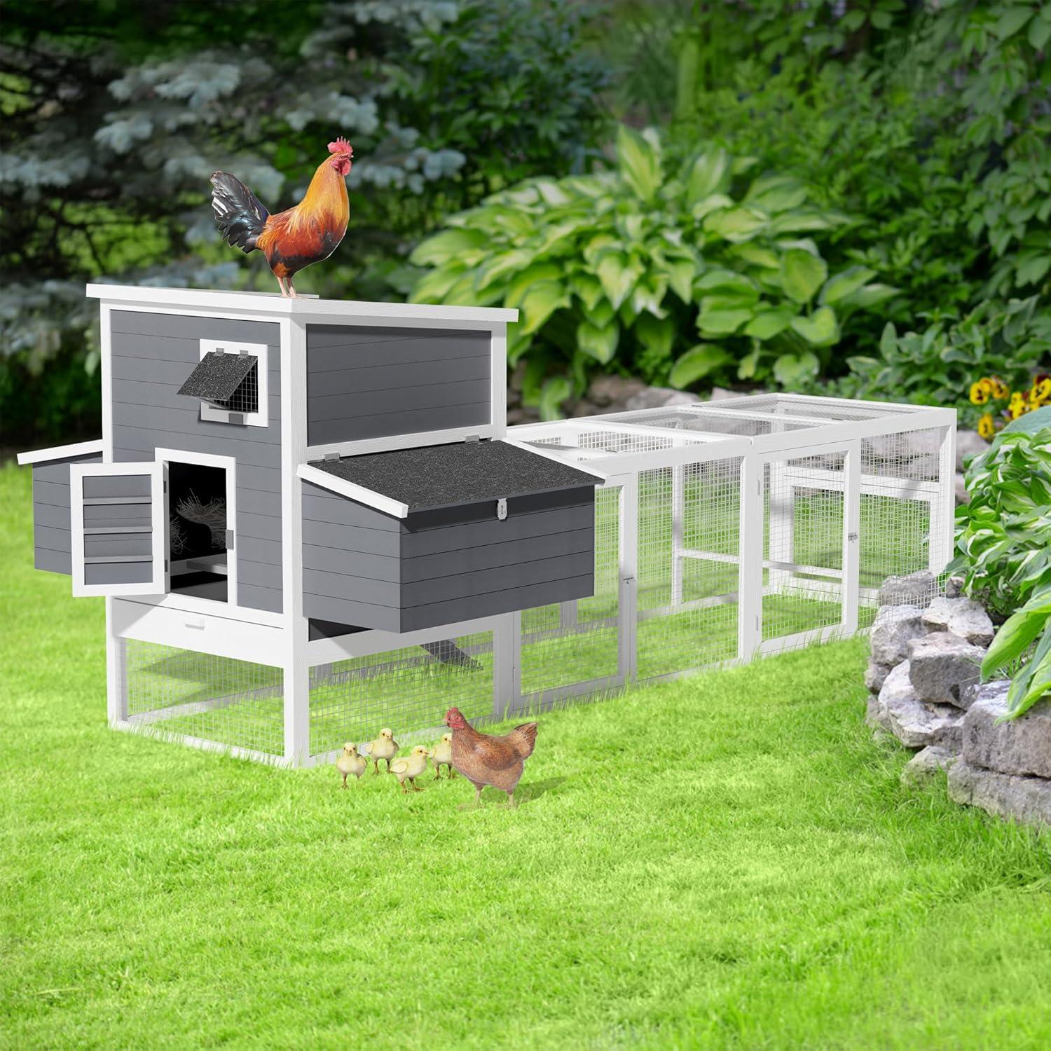 59" Large Chicken Coop for 4-6 Chickens, Wooden Hen House with Large Nesting Boxes, Outdoor Poultry Cage Rabbit Cage with Ramps & Ventilation Window, 59''L*33.5''W*38.6''H