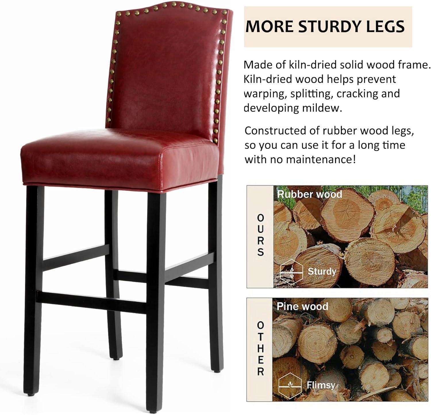 Set of 2 Upholstered PU Barstools with Studded Decor - Glitzhome