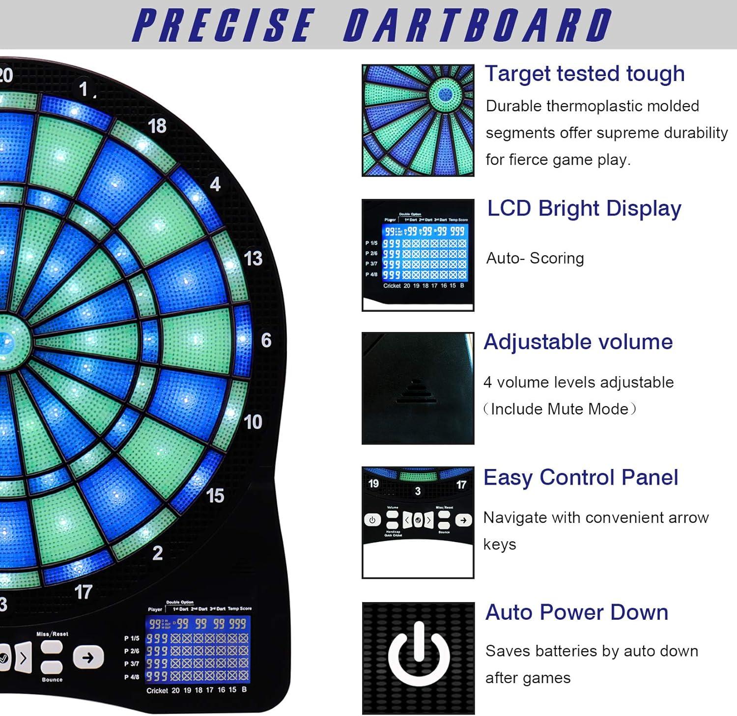 Turnart Electronic Dart Board,13 inch Illuminated Segments Light Based Games Electric Dartboard for Adults Tested Tough Segment for Enhanced Durability Professional with Scoring