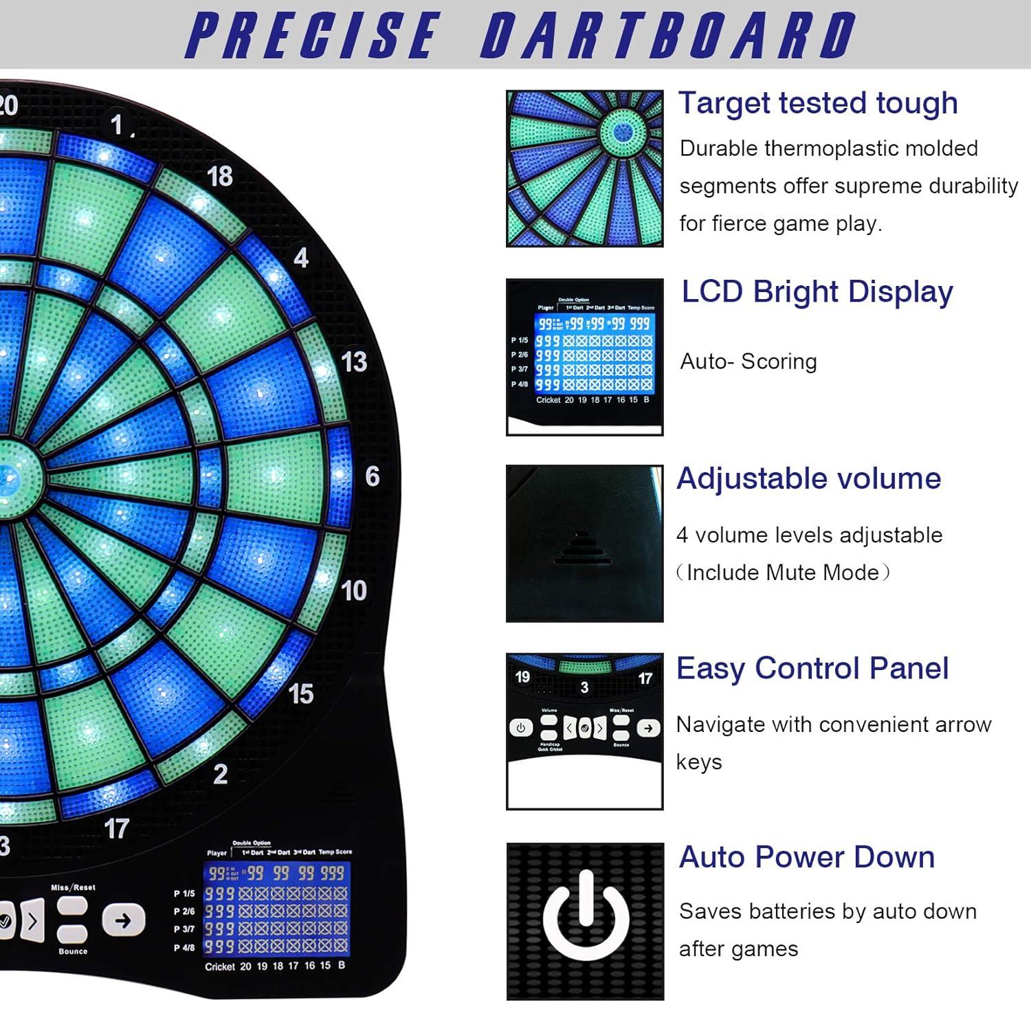 Turnart Electronic Dart Board,13 inch Illuminated Segments Light Based Games Electric Dartboard for Adults Tested Tough Segment for Enhanced Durability Professional with Scoring