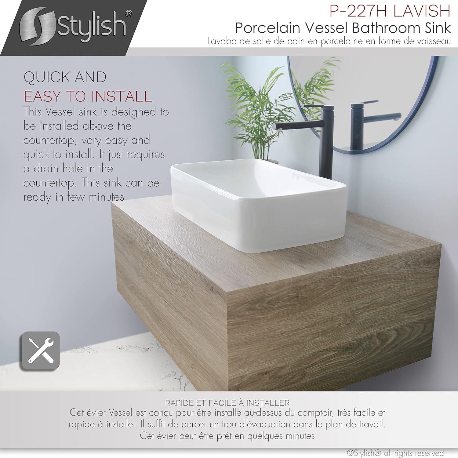 STYLISH Lavish 19"L White Rectangular Vessel Sink