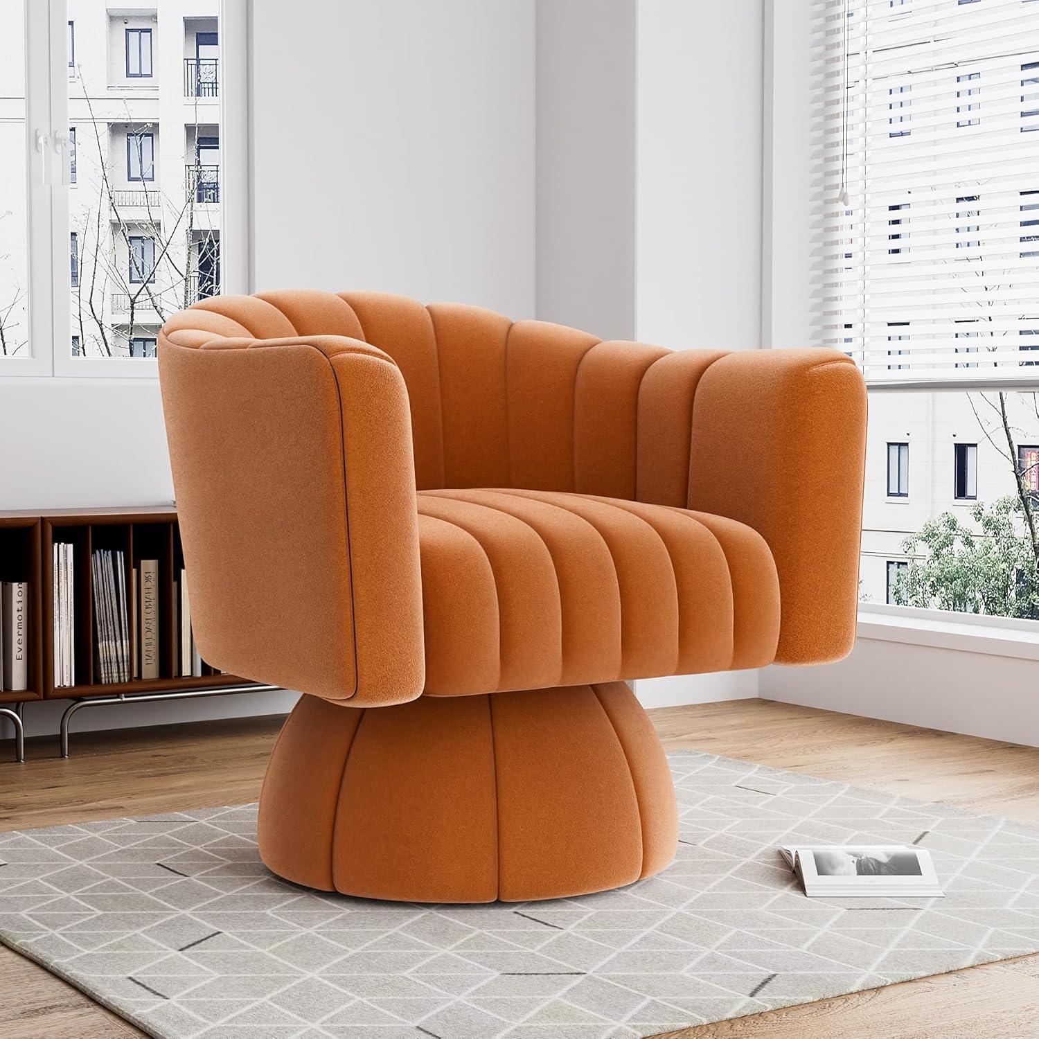 Murrow Velvet Swivel Barrel Chair