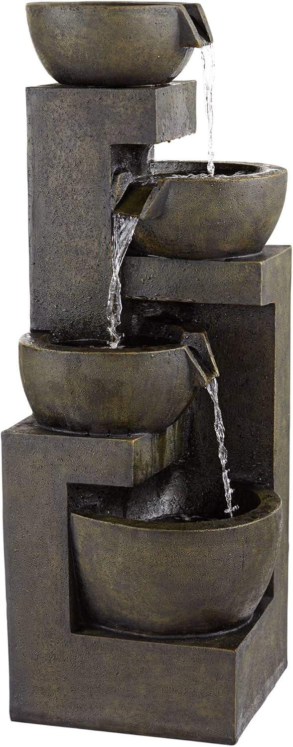 John Timberland Outdoor Floor Water Fountain with Light LED 41 1/2" High Cascading Bowls for Yard Garden Patio Deck Home