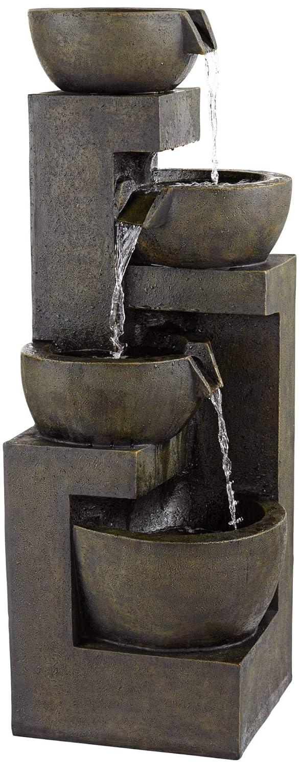 John Timberland Outdoor Floor Water Fountain with Light LED 41 1/2" High Cascading Bowls for Yard Garden Patio Deck Home