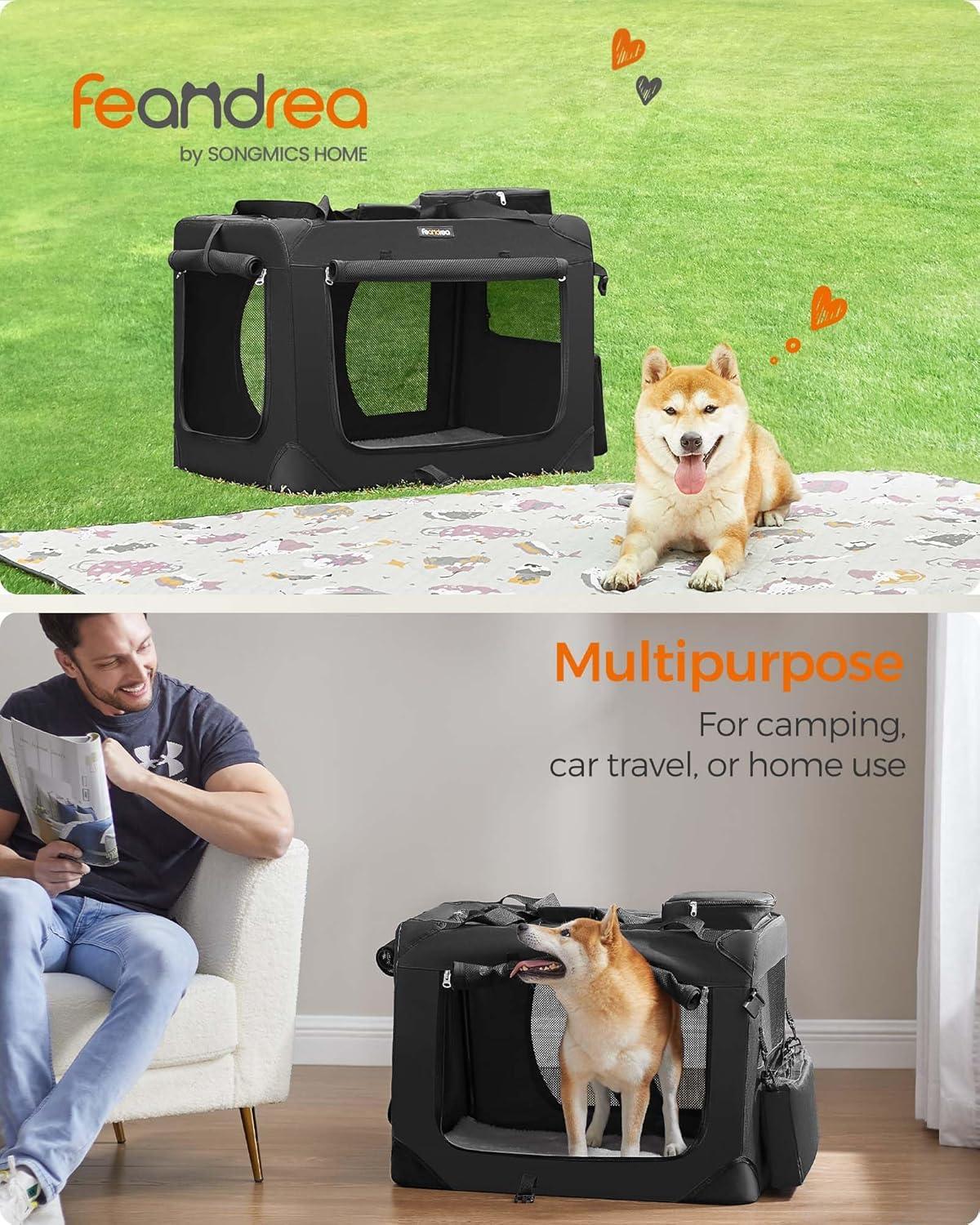 Feandrea 24 Inches Collapsible Soft Dog Crate, Portable Travel Dog Crate for Indoor and Outdoor Use, Dog Carrier Kennel with Safety Zippers, for Living Room, Car, Travelling, Camping, Black UPDC60H