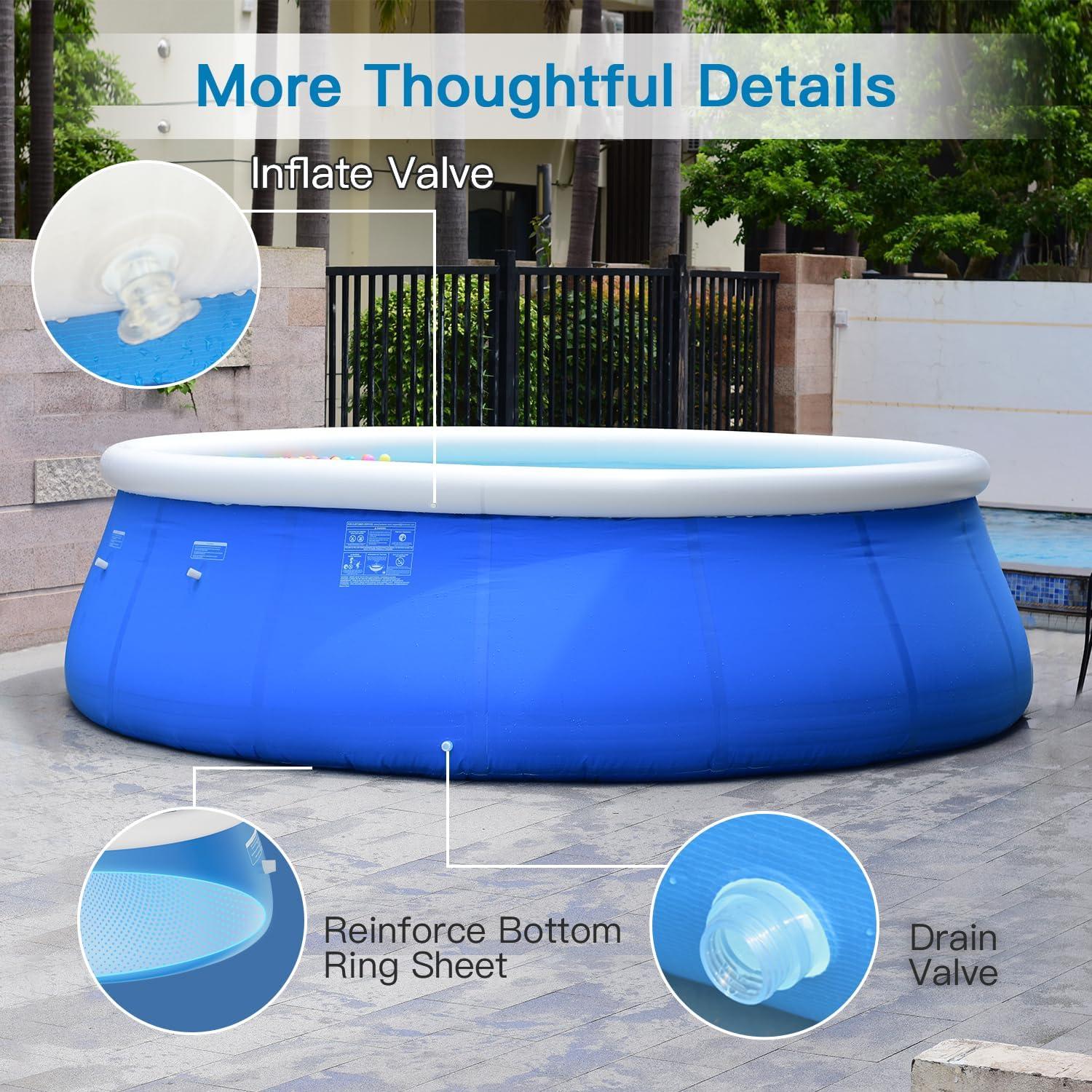 10ft Blue Round Inflatable Above Ground Pool with Filter