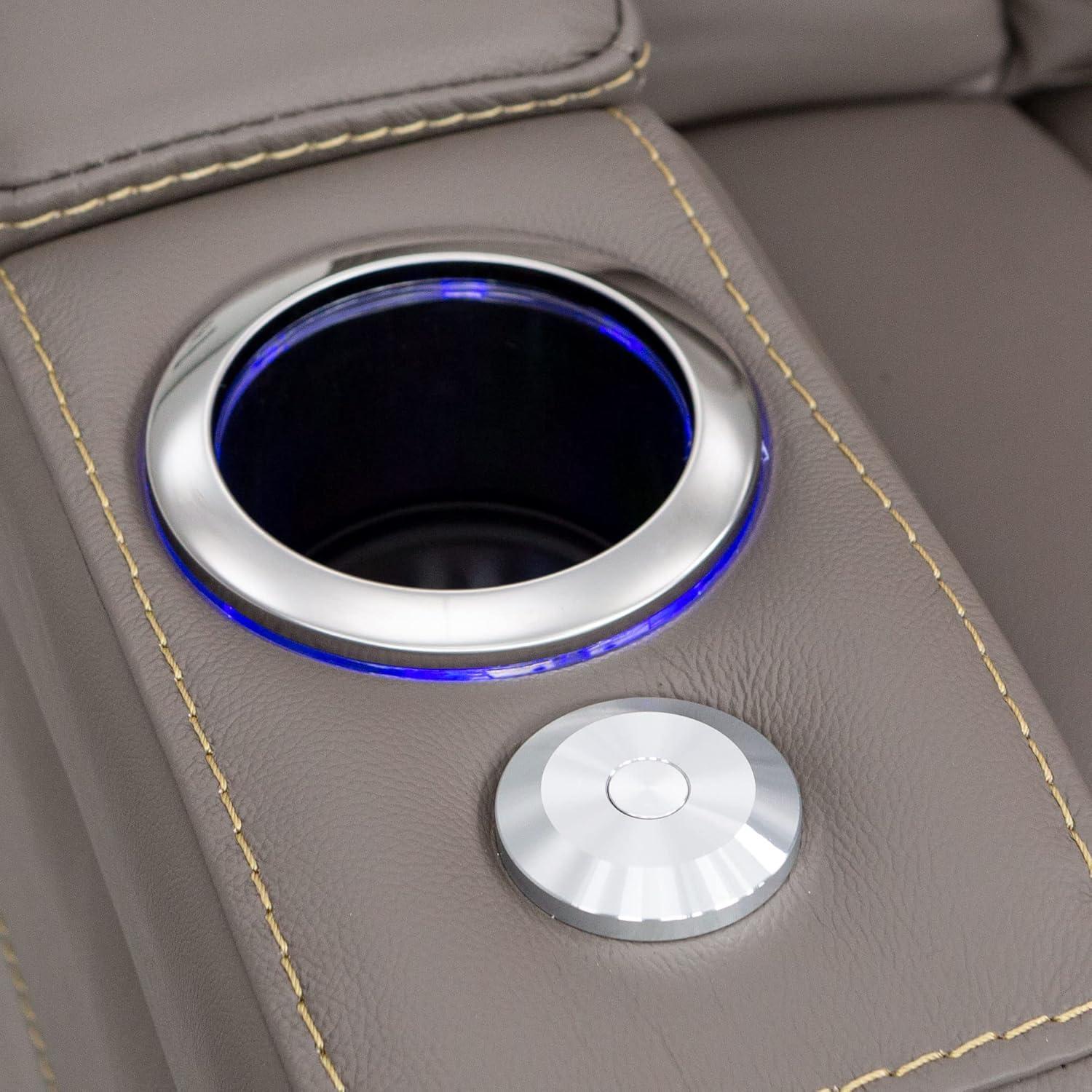 Seatcraft Republic Italian Leather Home Theater Furniture, Living Room, Power Headrest, Power Recline (Sofa with Fold-Down Table, Black)