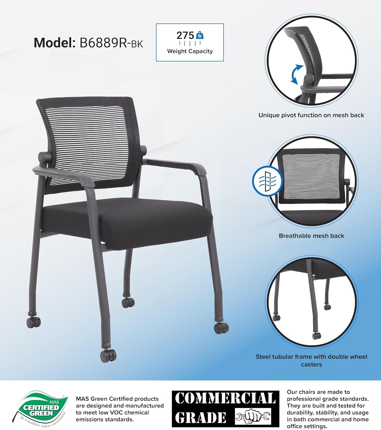 Mesh 4 Legged Guest Chair Black - Boss Office Products: Upholstered, Breathable, Fixed Height