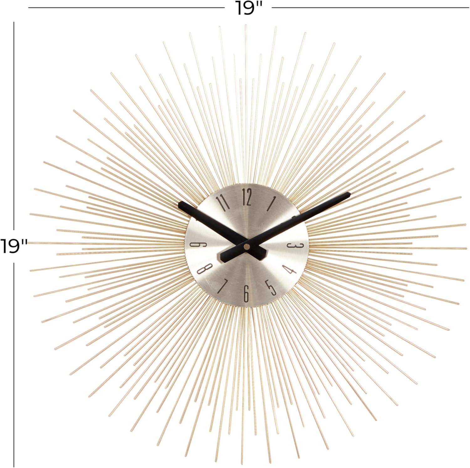 DecMode 19" Gold Metal Starburst Wall Clock with Black Accents