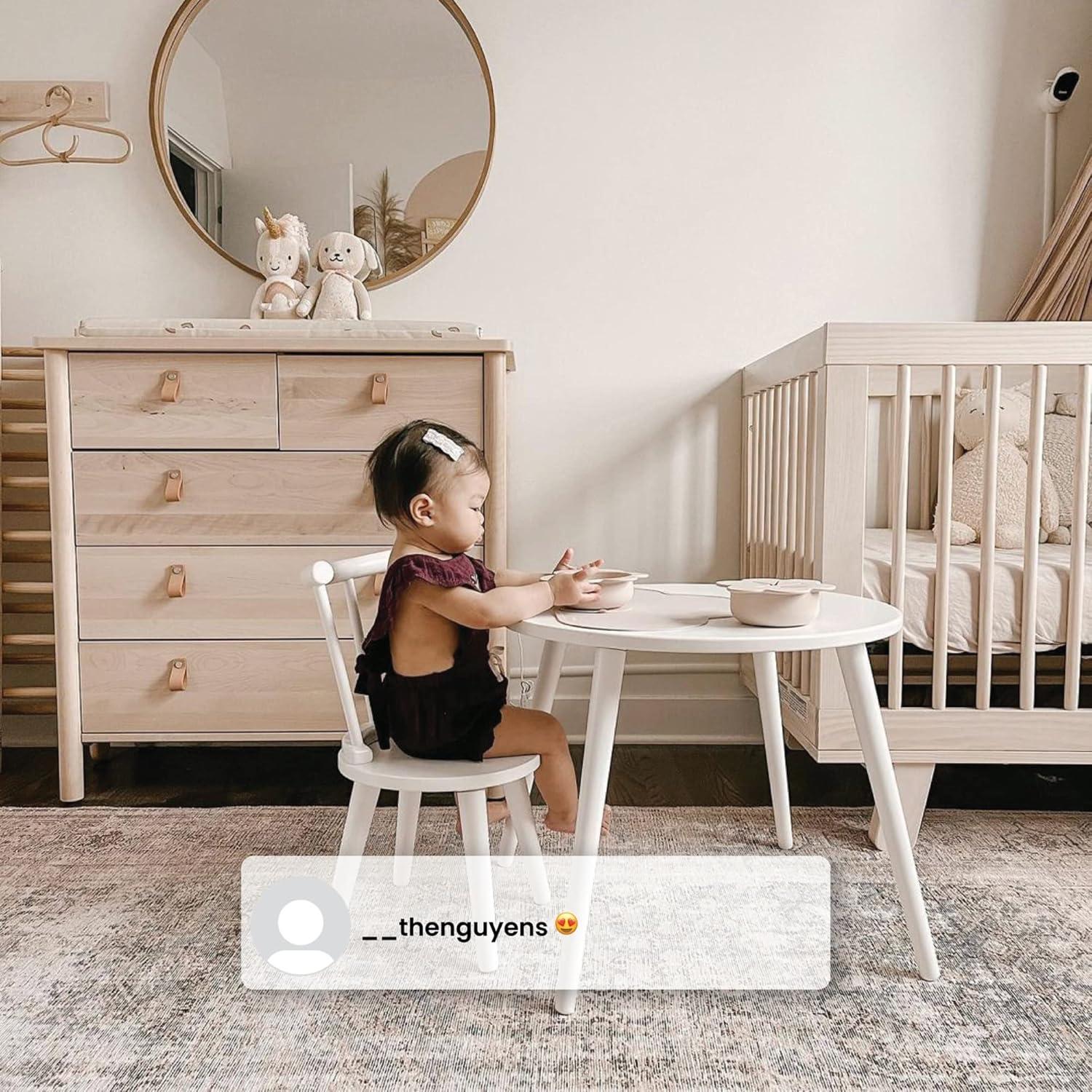 White Wooden Kids Round Play Table and Chair Set