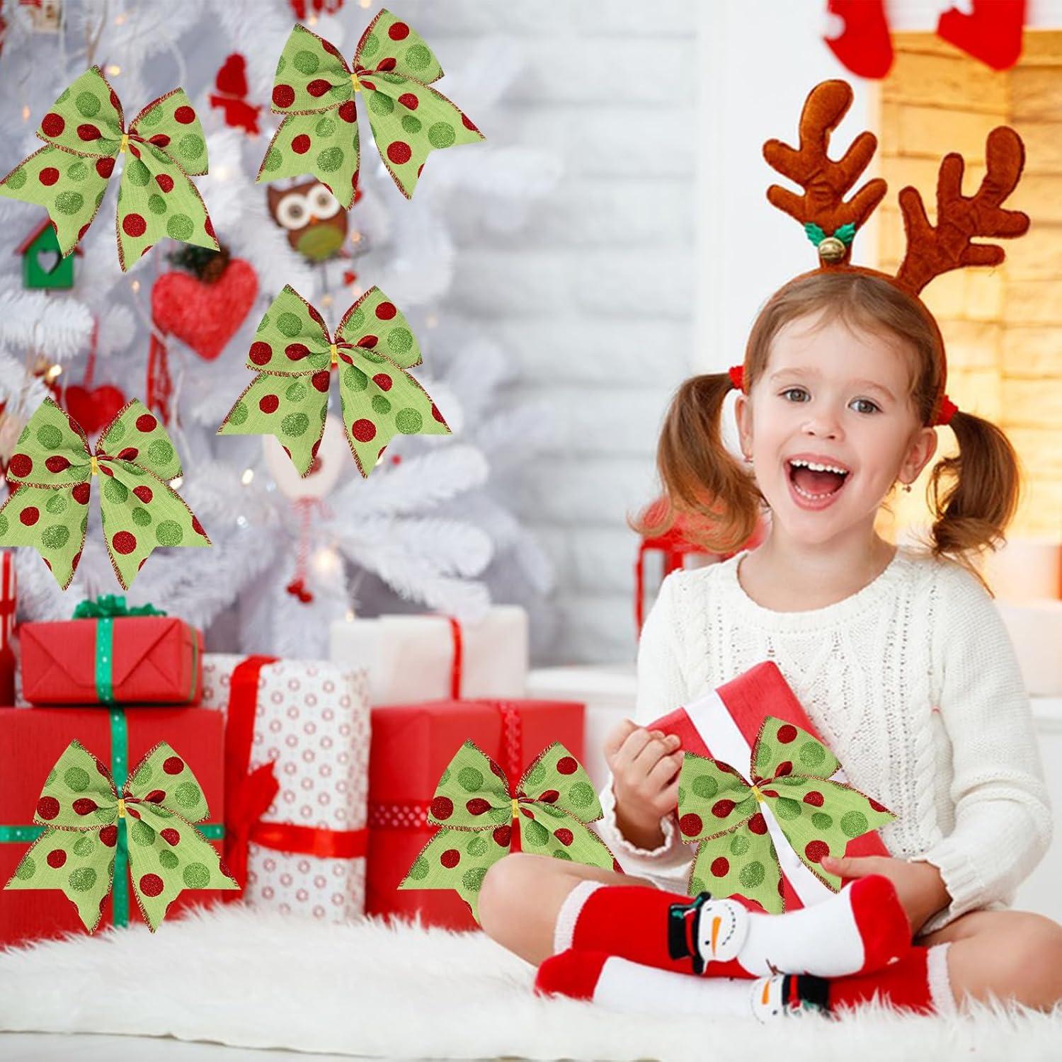 Sandistore Cute Cars 12pcs Christmas Tree Bows Ornaments 6 Inch Large Christmas Wreath Bows Red Green Xmas Tree Bows Christmas Glitter Dot Bows Ribbons Decoration For Garland Diamonds for Crafts