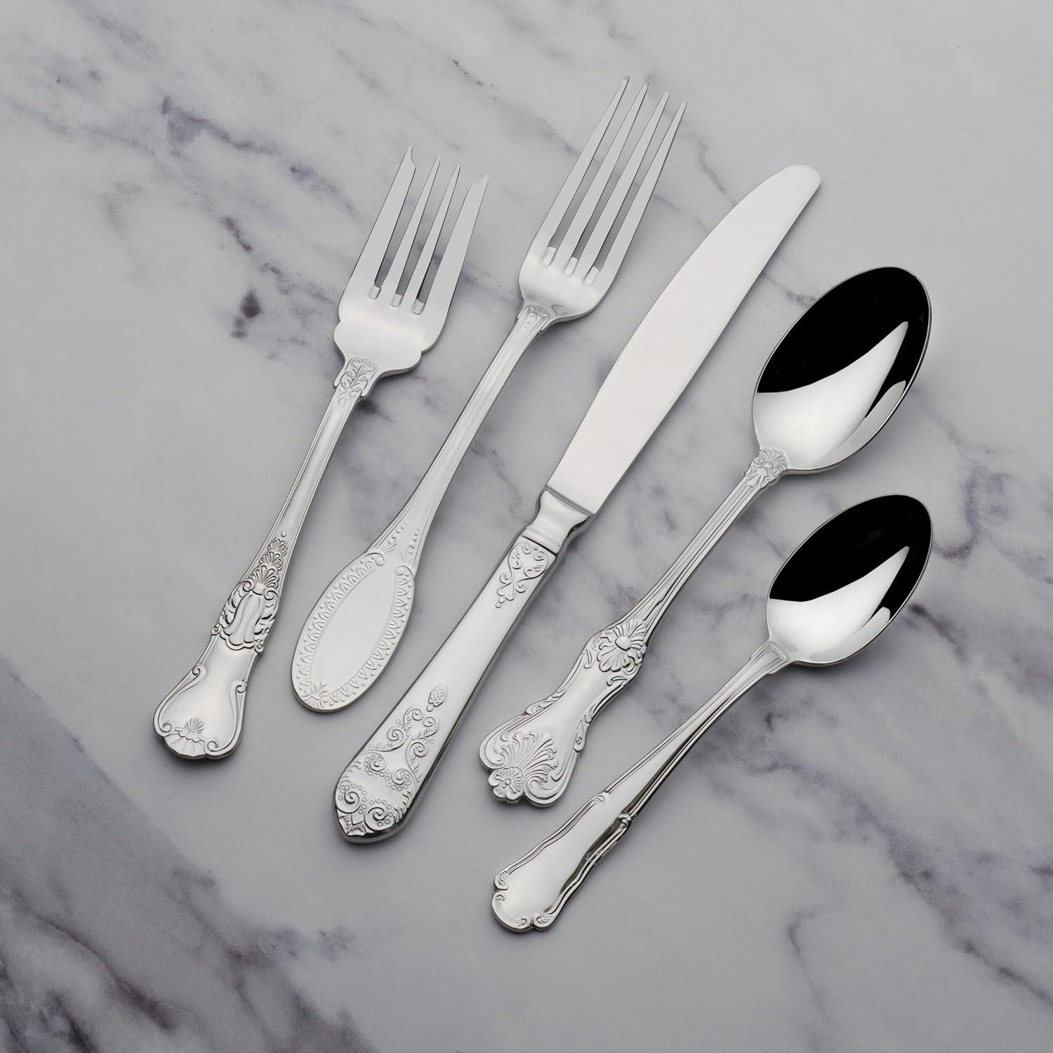 Wallace Wallace Hotel Lux 77-Piece 18/10 Stainless Steel Flatware Set, Silver, Service for 12
