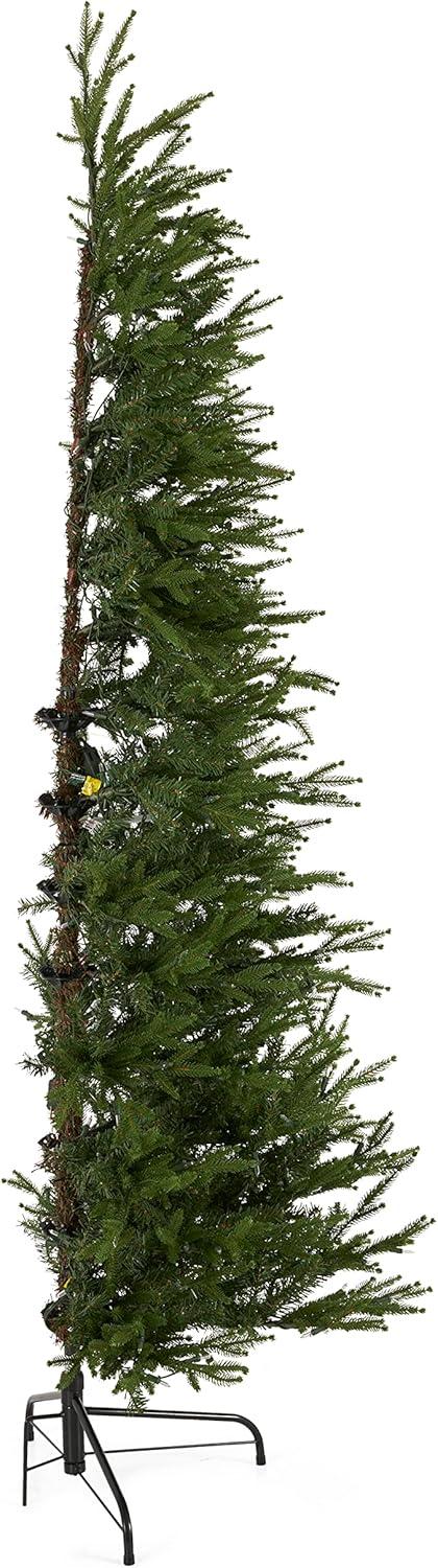 National Tree Company Feel Real Montgomery Clear Prelit Flat Back Half Christmas Tree with Clear Lights & Metal Base, Hinged Easy Assembly