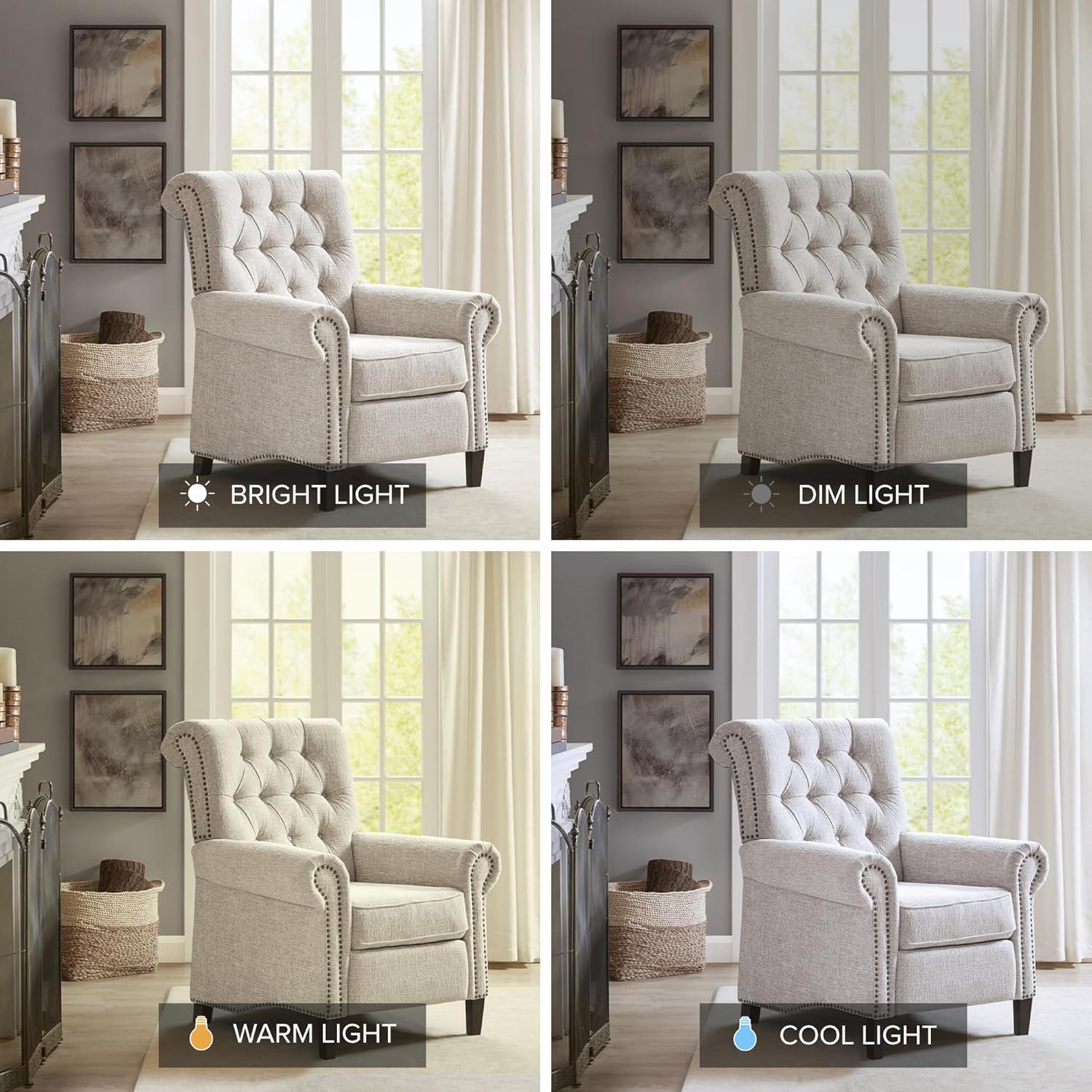 Elegant Cream Transitional Push Back Recliner with Tufted Back