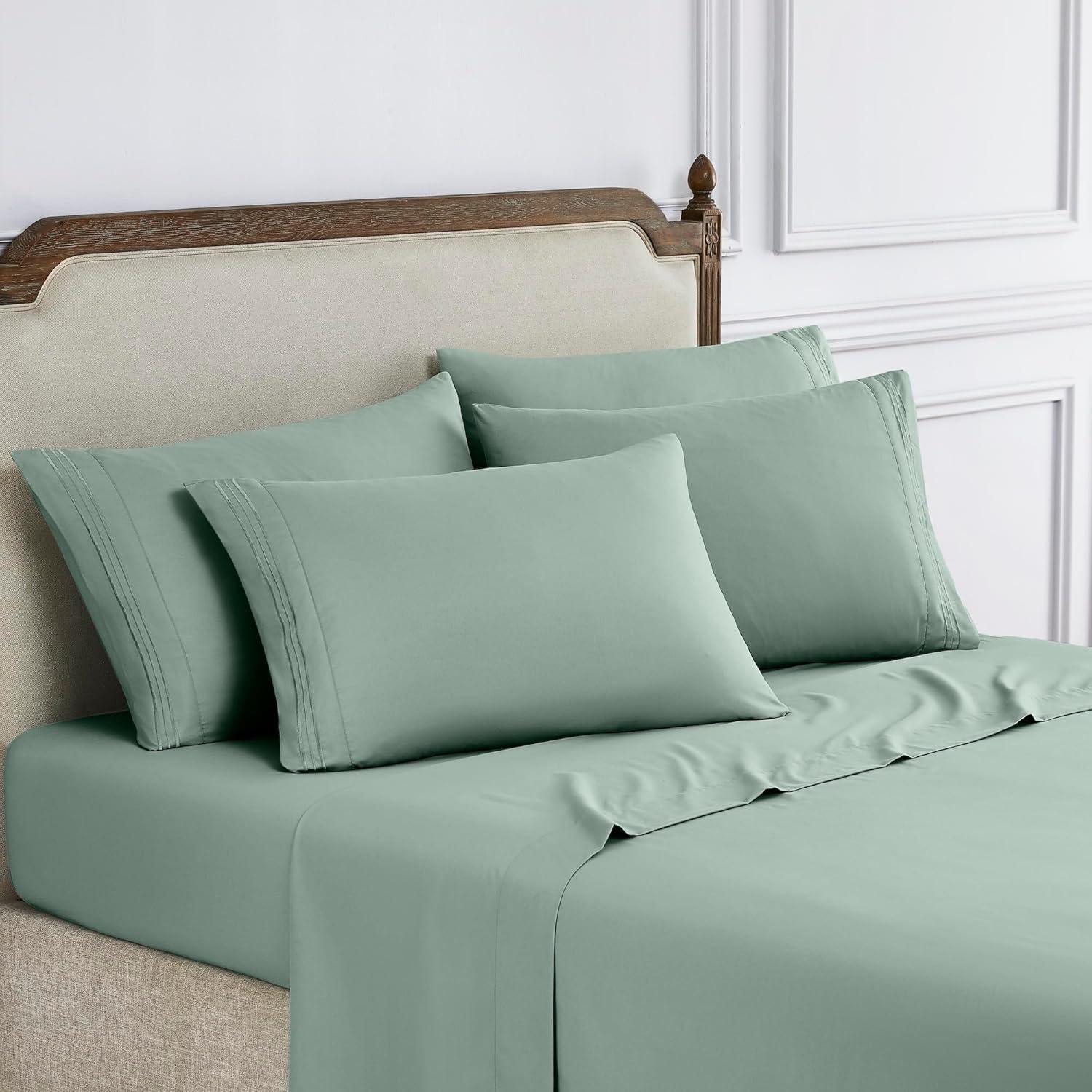 Aloe Green King Deep Pocket Microfiber 6-Piece Sheet Set