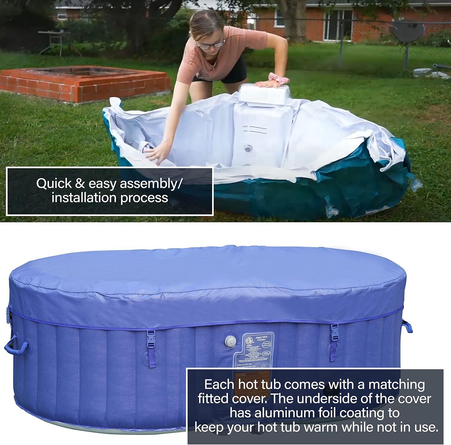 Aleko Blue Oval 2-Person Inflatable Hot Tub with Drink Tray