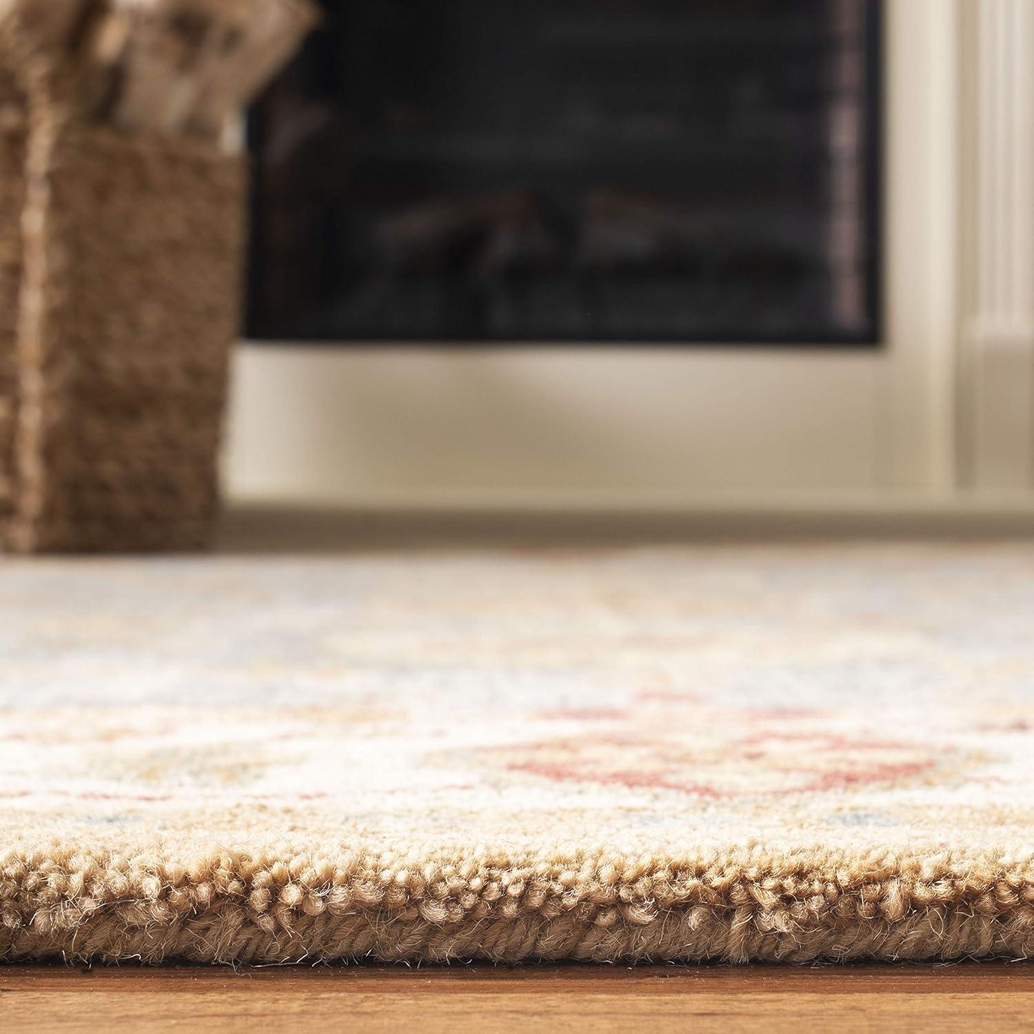 Handmade Blue and Ivory Floral Wool Round Rug, 24"