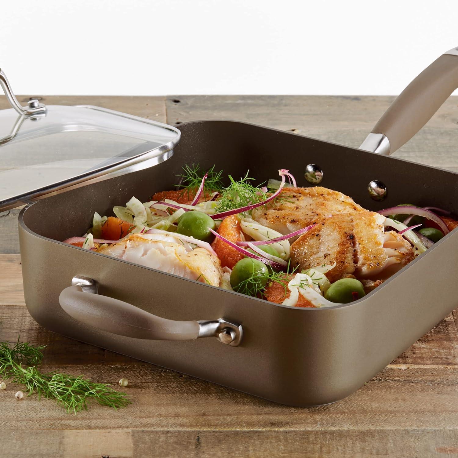 Anolon Advanced Hard-Anodized Non-stick 4-Quart Covered Square Saute with Helper Handle, Bronze