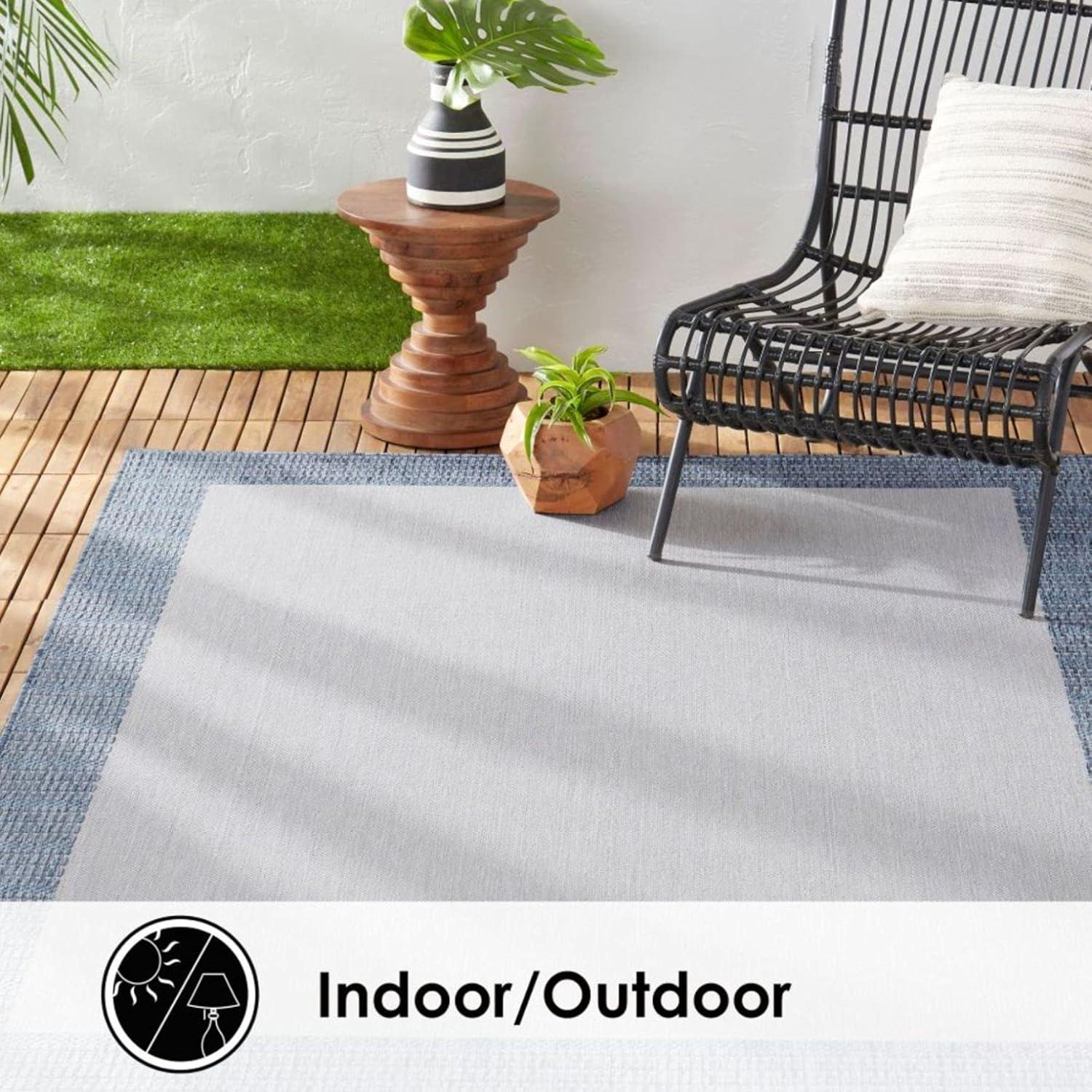 5'2" x 7'2" New York Patio Country Landry Indoor/Outdoor Rug Gray/Blue - Nicole Miller: UV & Weather-Resistant