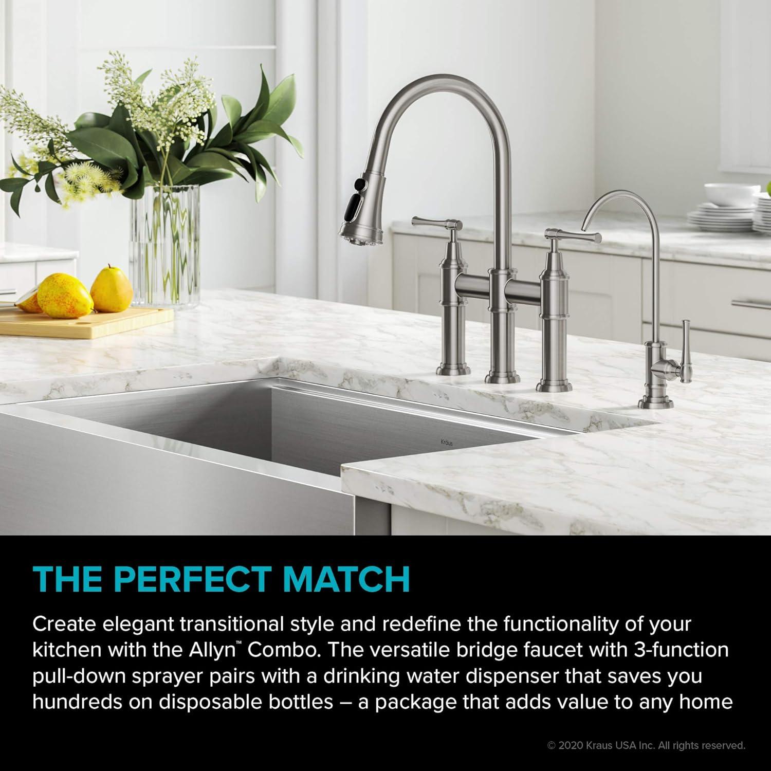 Kraus Allyn Transitional Bridge Kitchen Faucet and Water Filter Faucet Combo