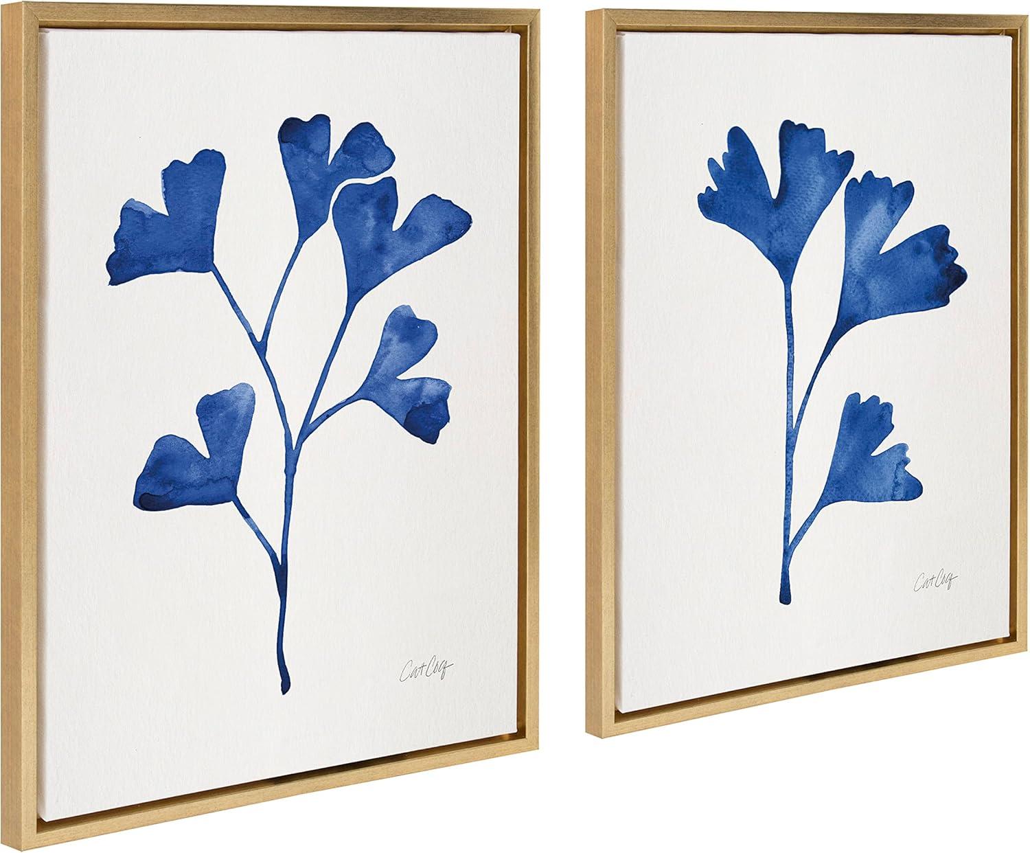 Kate and Laurel Sylvie Navy Ginkgo and Navy Ginkgo Trio Framed Canvas by Cat Coquillette