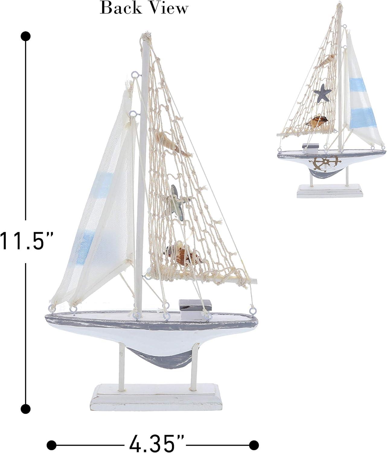 Handmade Wooden Nautical Sailboat Figurine with Seashells