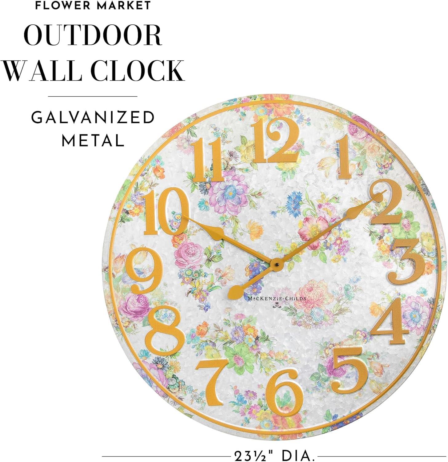 Flower Market Galvanized Metal Outdoor Wall Clock with Copper Accents