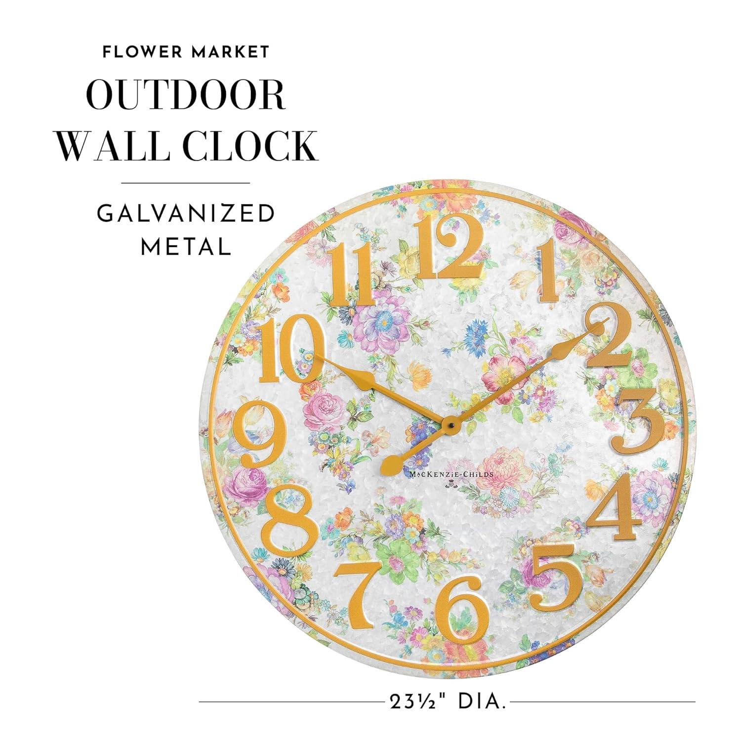 Flower Market Galvanized Metal Outdoor Wall Clock with Copper Accents