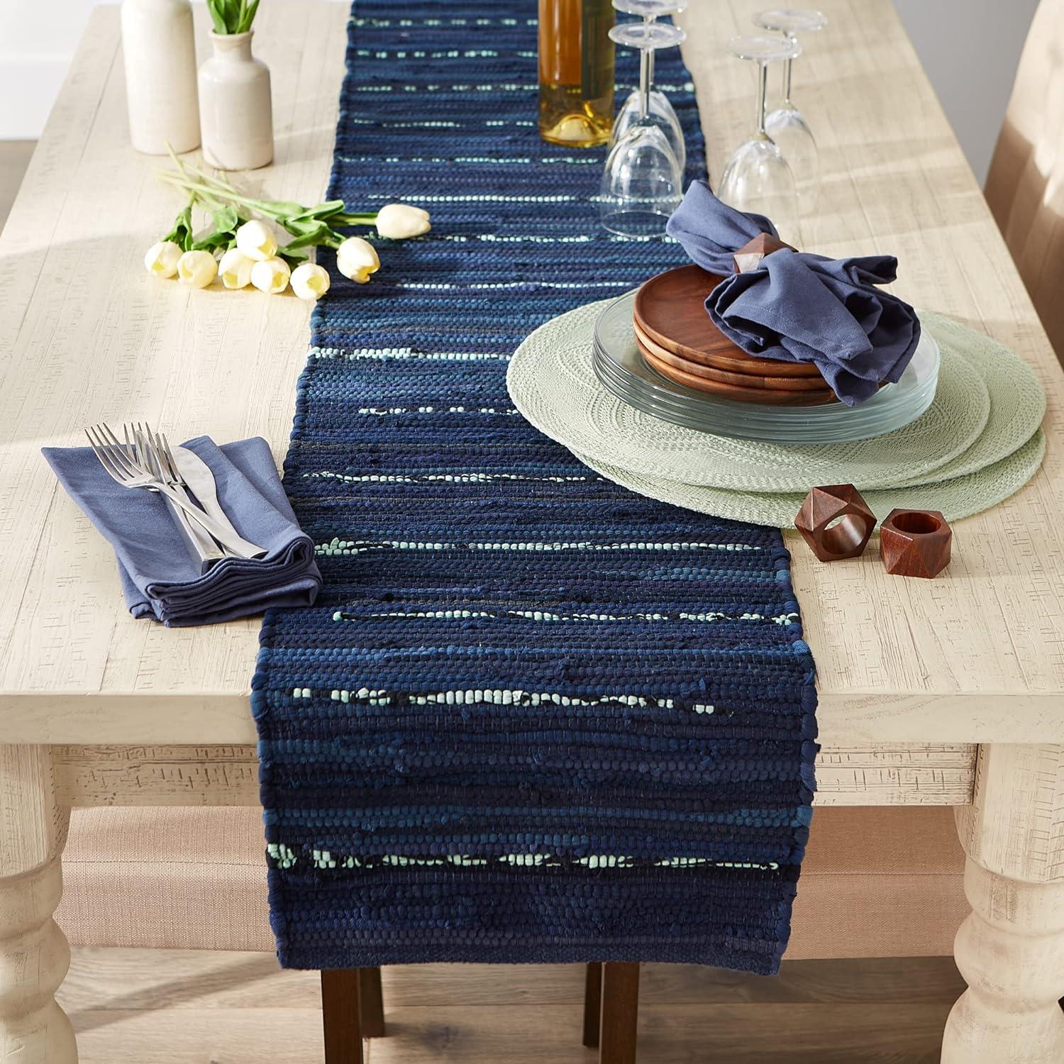 DII Multi Nautical Blue Chindi Rag Table Runner, 72 x 14", 100% Cotton