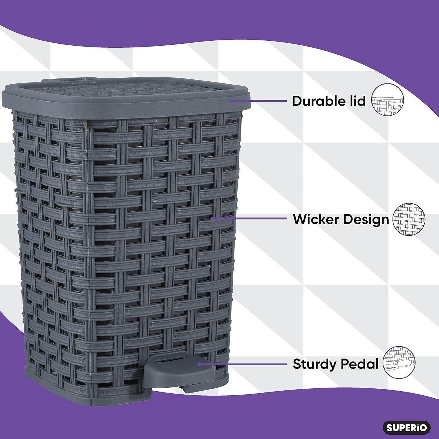 Onyx Grey Plastic Wicker Style Pedal Trash Can 1.5 Gallon