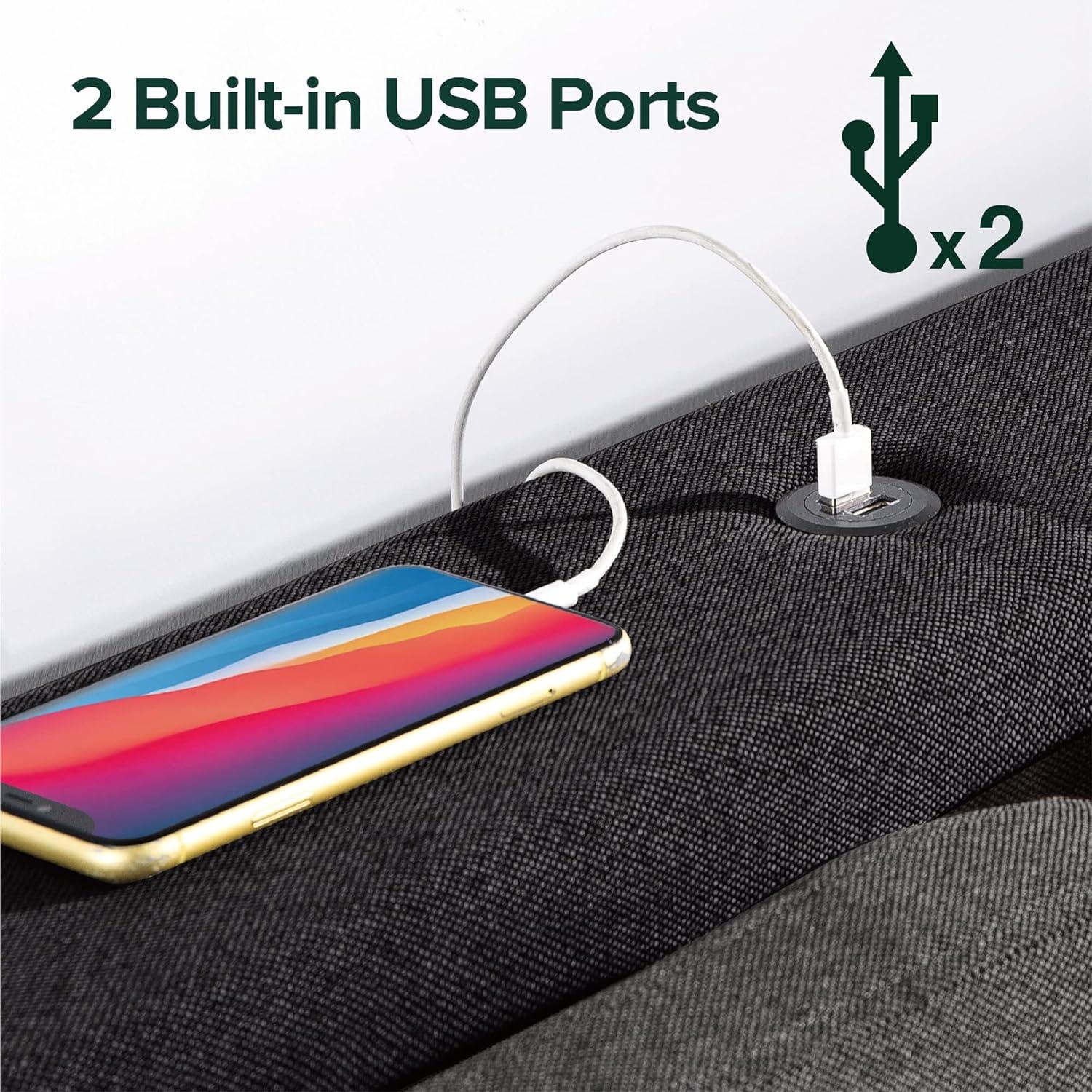 Zinus 39" Avery Platform Bed, Reclining Fabric Headboard and USB Ports, Beige, King