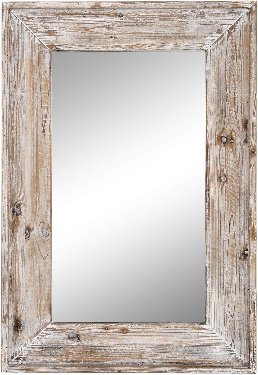 Distressed White Rectangular Wood Frame Bathroom Vanity Mirror