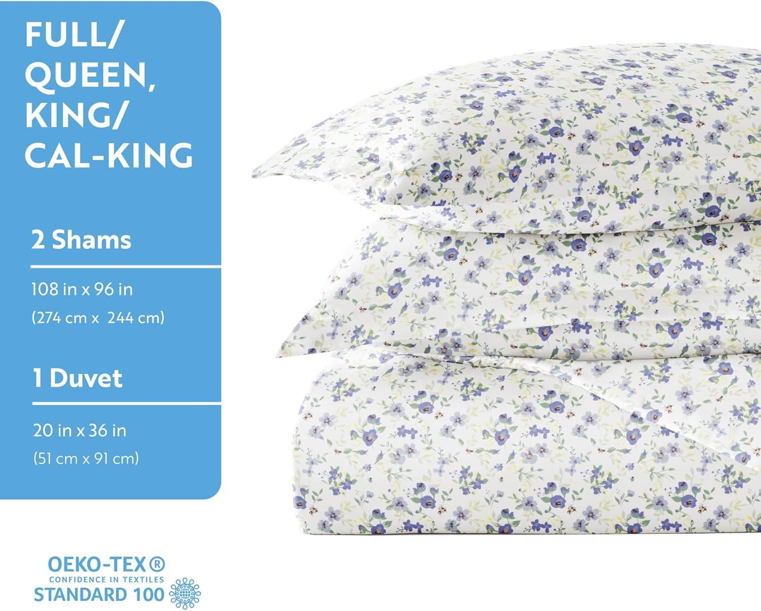 Light Blue Floral Microfiber Queen Duvet Cover Set