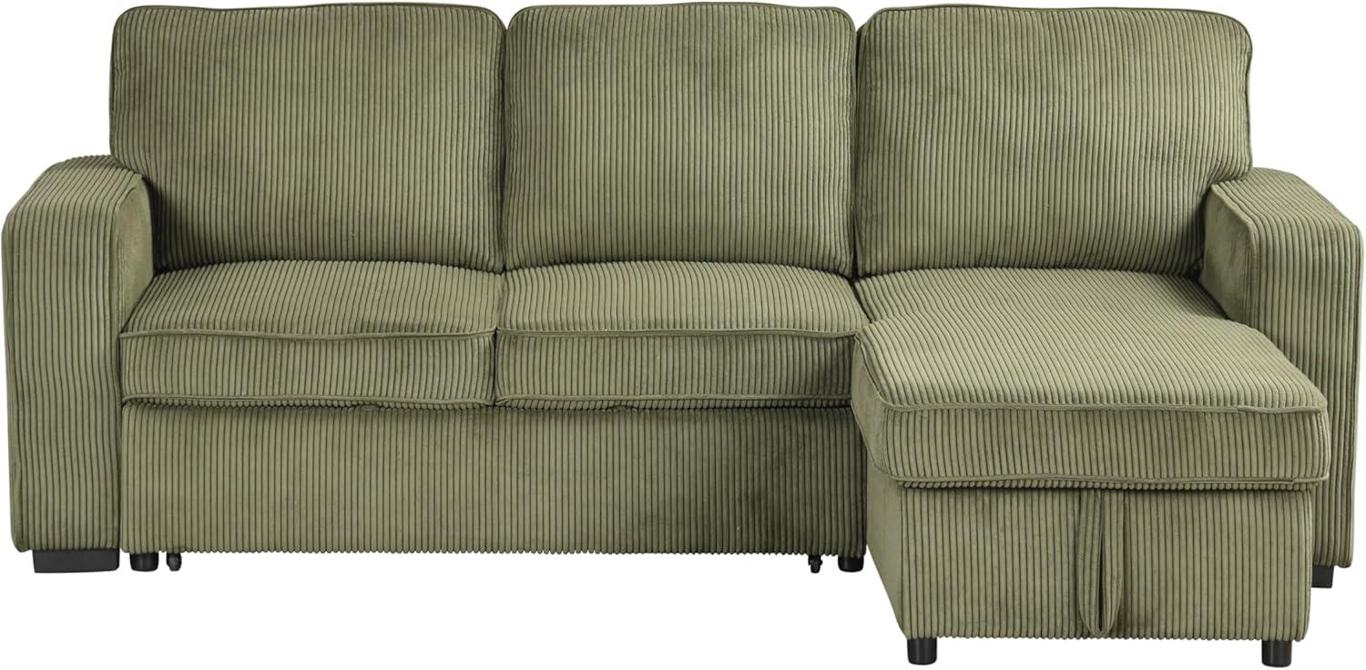 HOMES: Inside + Out Paeke Sleeper Sectional Sofa Corduroy with Storage Chaise and Reversible Green