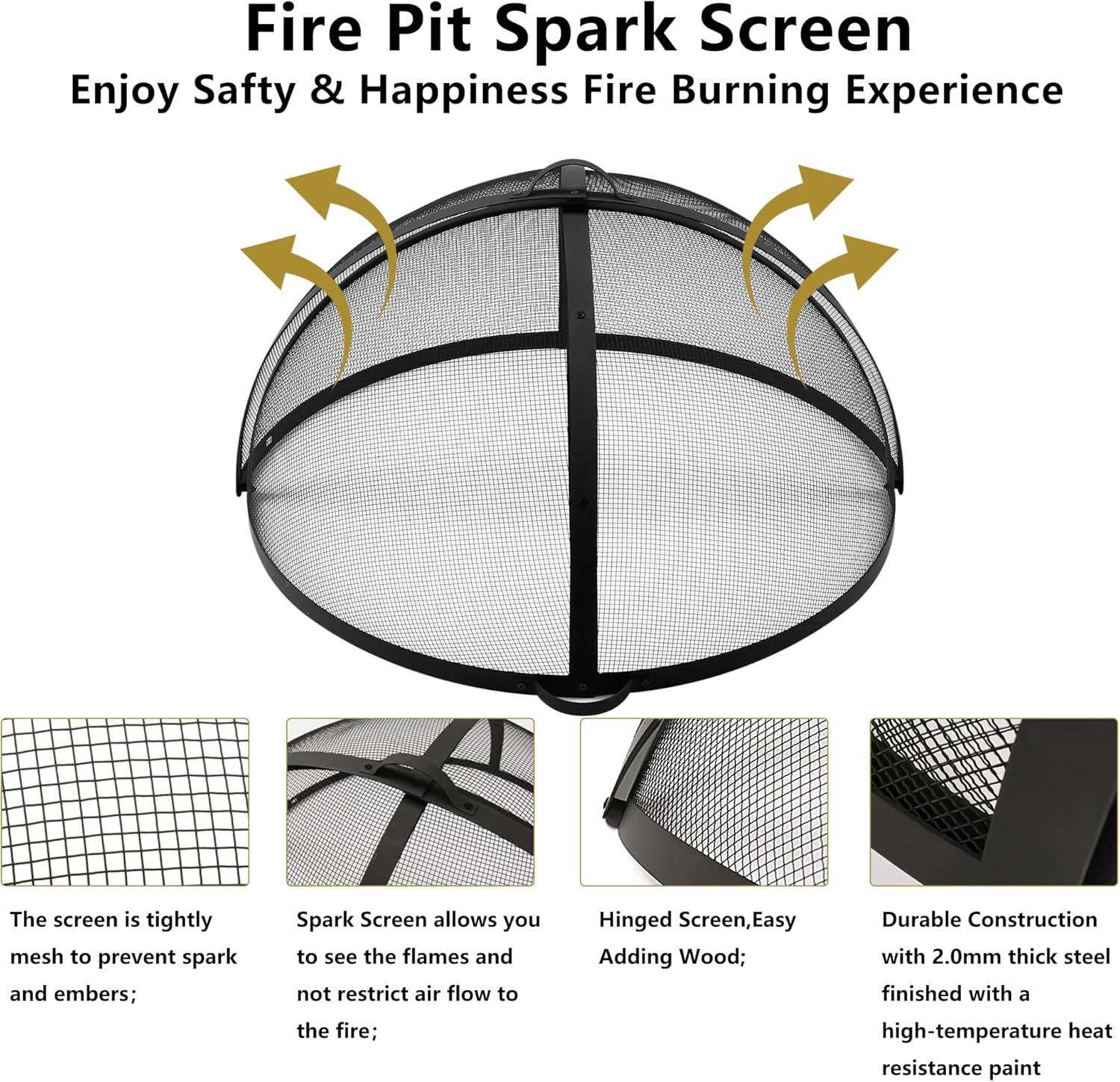 SUNCREAT Heavy-Duty Fire Pit Screen, Steel Mesh Round Spark Screen with Handle, 36 inch