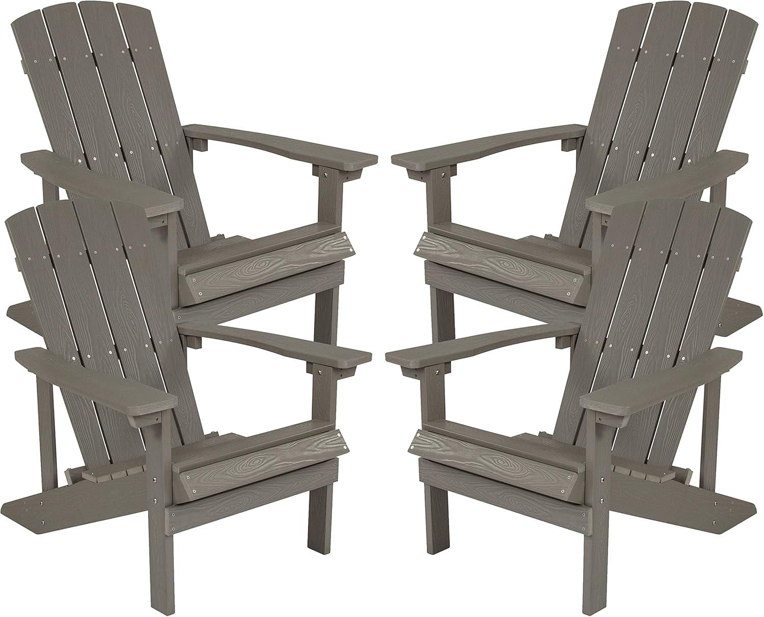 Flash Furniture Set of 4 Charlestown All-Weather Poly Resin Wood Adirondack Chairs in Gray