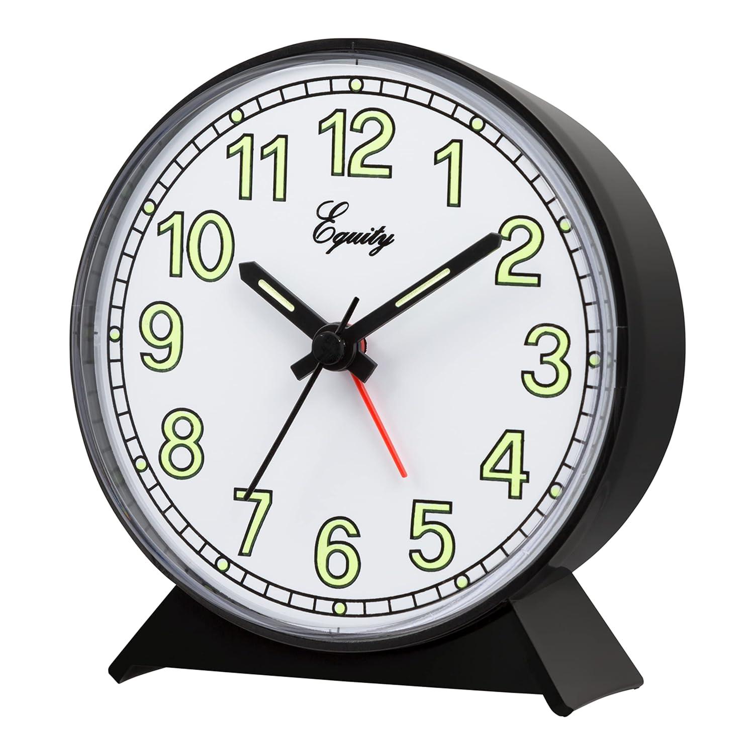 Equity Battery-Operated Black Analog Quartz Alarm Clock, 14077