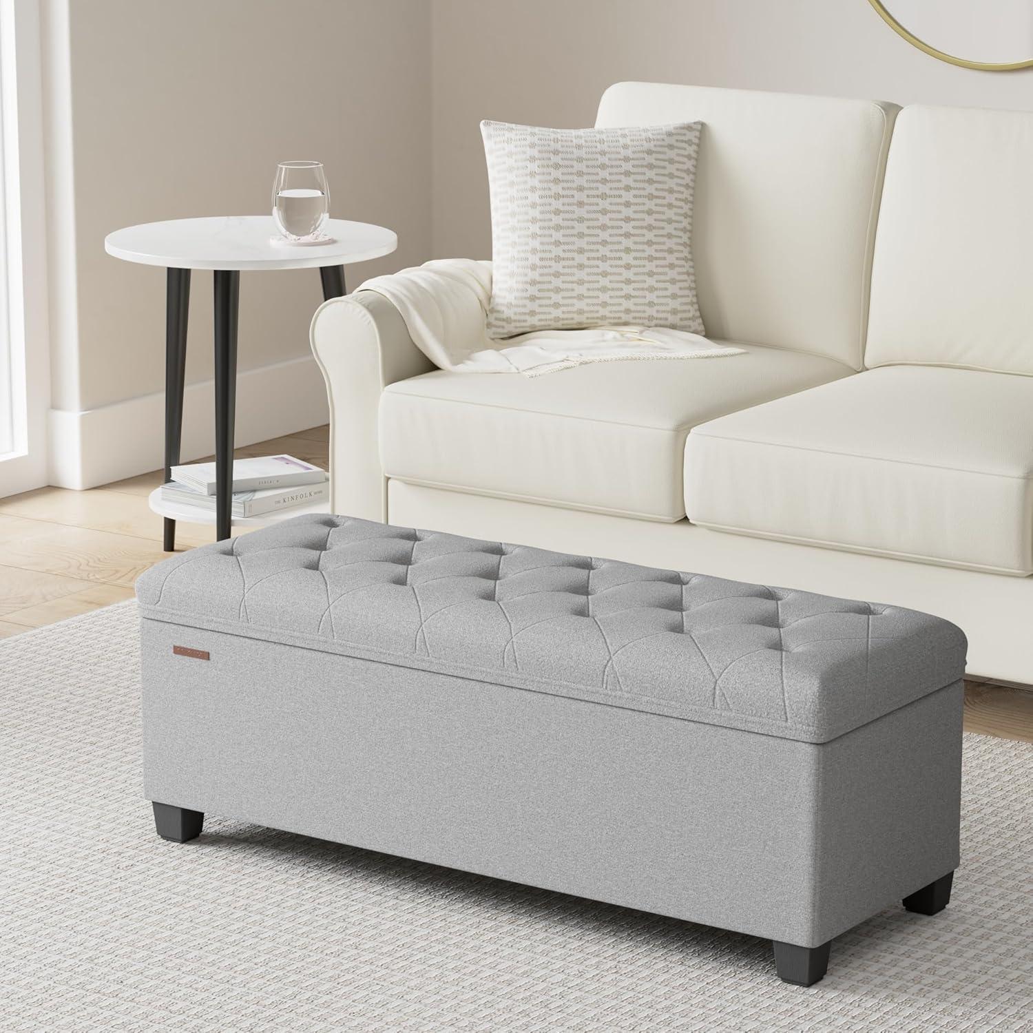 wangc123 Storage Ottoman Bench, Foldable Foot Rest with Legs, 15.7 x 43 x 15.7 Inches, End of Bed Bench, Storage Chest, Load up to 660 lb, for Living Room, Bedroom, Entryway, Light Gray ULSF088G02