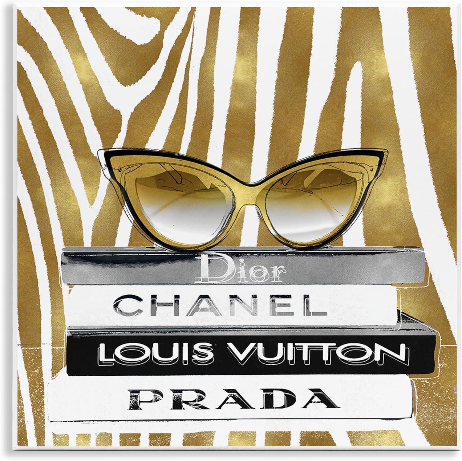 Stupell Industries Fashion Sun Glasses Designer Books Gold Zebra Pattern