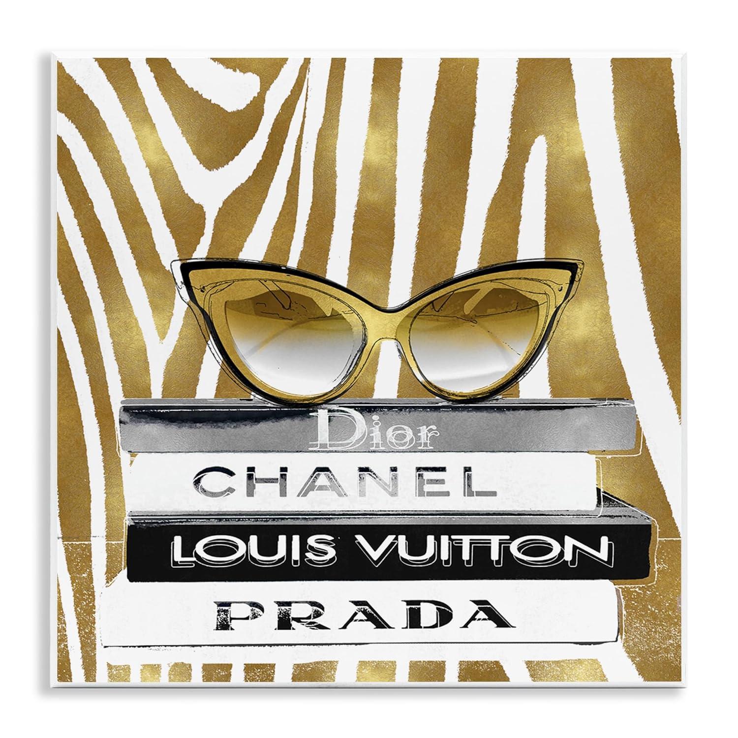 Stupell Industries Fashion Sun Glasses Designer Books Gold Zebra Pattern