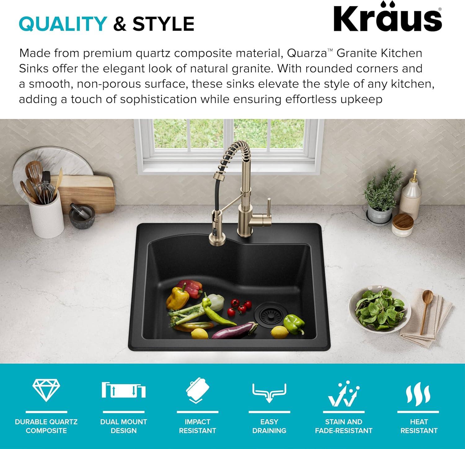 KRAUS Quarza™ 25" L Dual Mount Single Bowl Granite Kitchen Sink