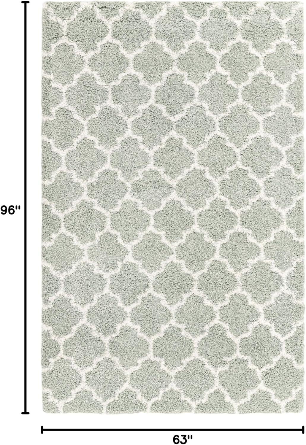 Ivory and Cyan Geometric Shag Indoor Area Rug
