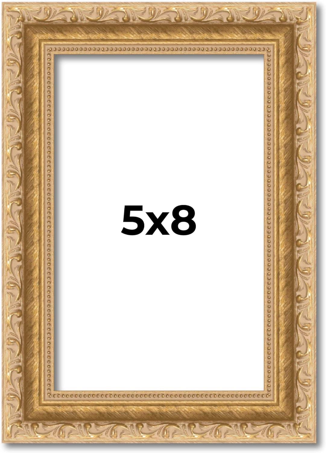 5x8 Frame Beaded Gold Solid Wood Picture Frame | 0.75 Inches Moulding Width | Liscio Oro