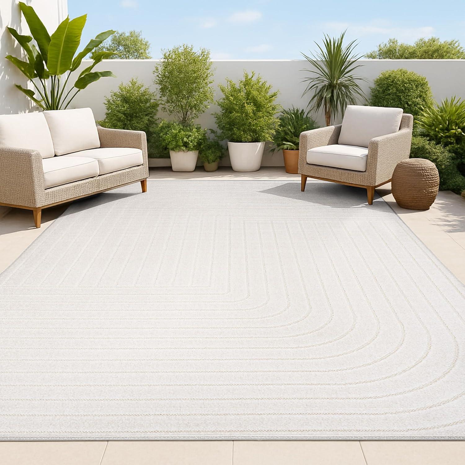 JONATHAN Y Odense High-Low Minimalist Angle Geometric Ivory/Cream 4 ft. x 6 ft. Indoor/Outdoor Area Rug