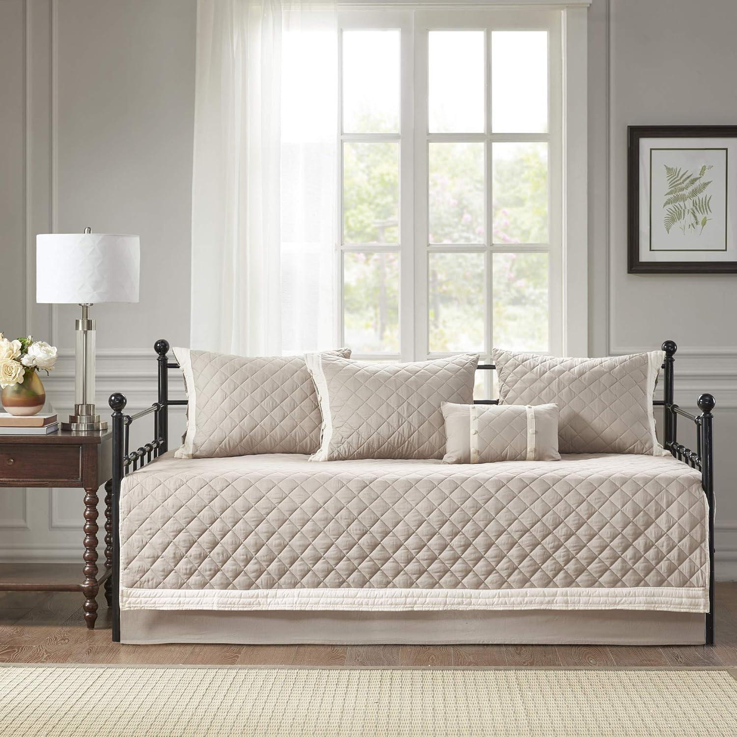 Ivory and Khaki Cotton Diamond Quilted Daybed Set