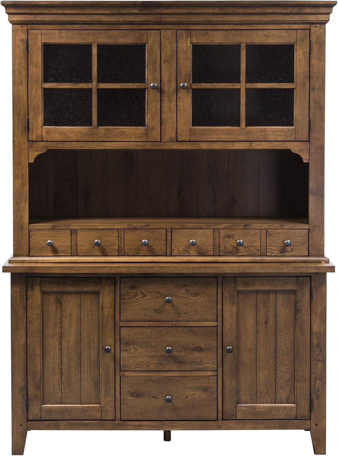 Traditional Dark Brown Lighted China Cabinet with Drawers