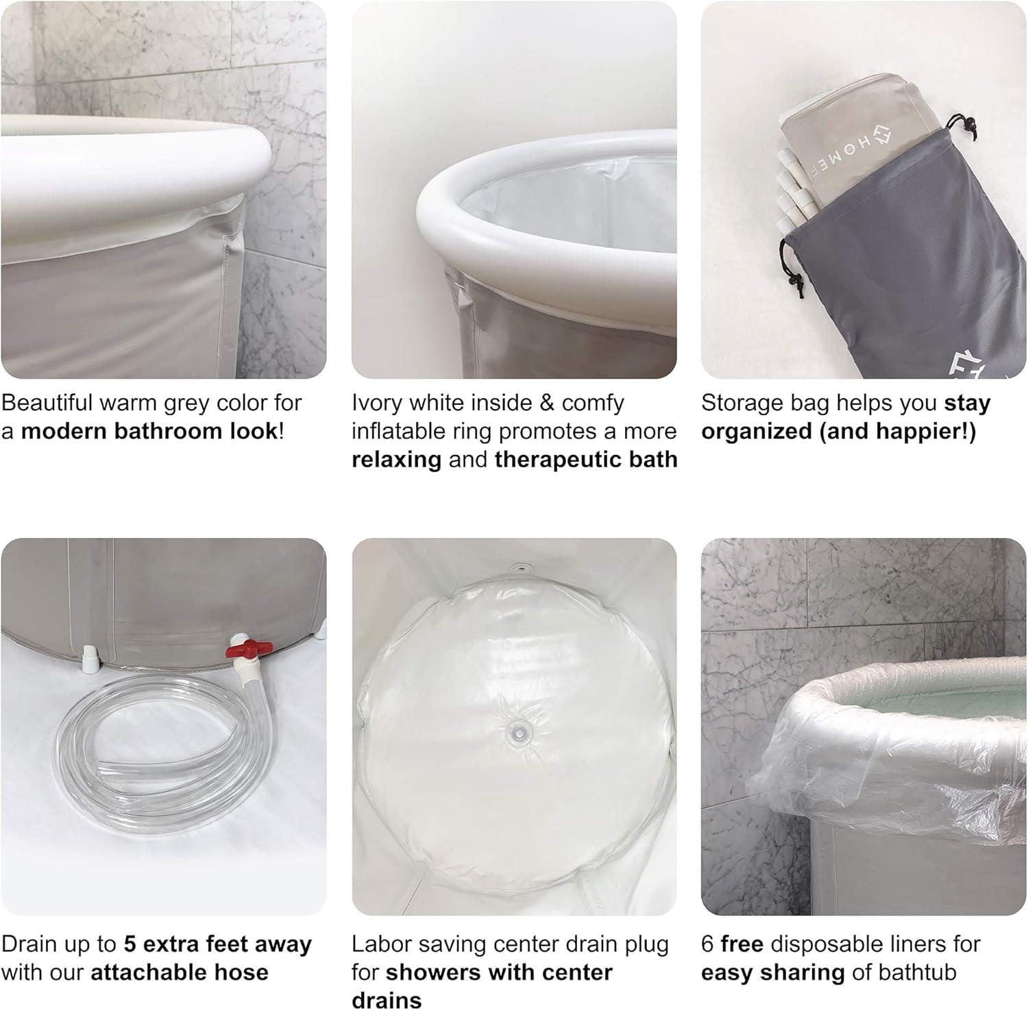 Small Gray Inflatable Portable Bathtub for Shower Stall