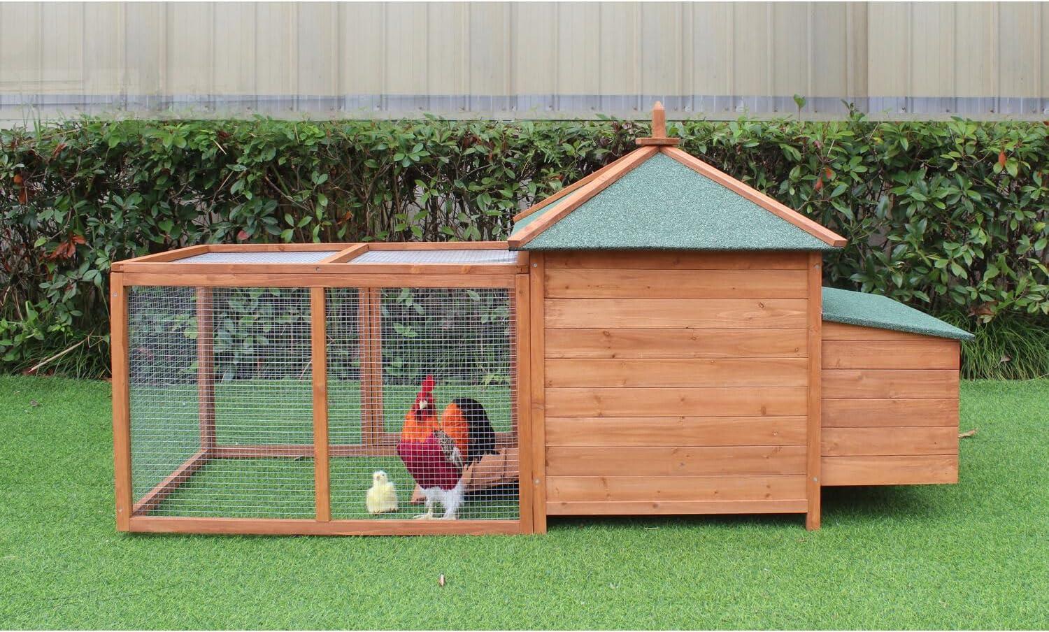 Hanover Outdoor Wooden Bird Cage with 3 Resting Bars, Ladder, Waterproof Roof and Removable Tray, 2.9 Ft. x 2.1 Ft. x 5.8 Ft.