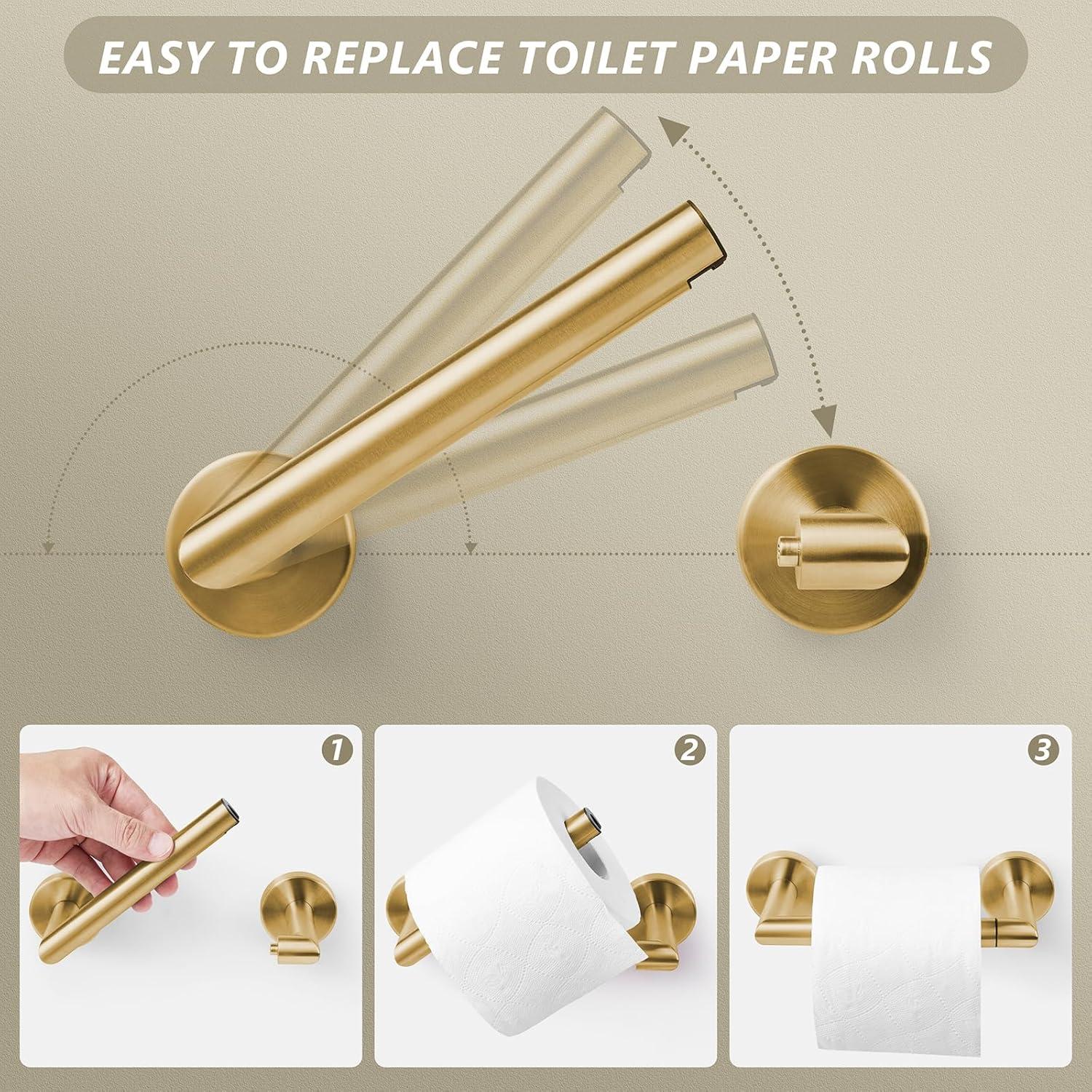 Fixsen Gold Toilet Paper Holder Bathroom Double Post Pivoting Tissue Roll Holder Stainless Steel and Zinc Alloy Wall Mount Detachable (Gold, 1)