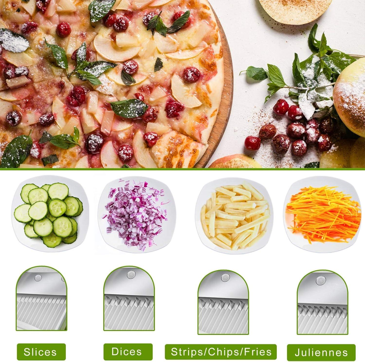 ONCE FOR ALL Safe Mandoline Slicer 5 in 1 Vegetable Cutter, Strips Julienne Dicer Adjustable Thickness 0.1-8 mm for Kitench Fast Meal Prep (Light Blue)